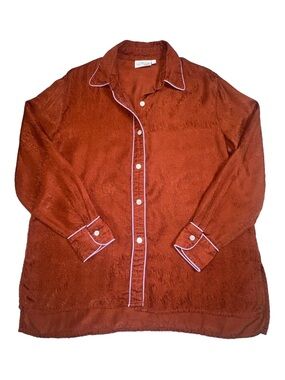 Untitled in Motion Rust Manifest Top M Cupro Tencel Satin Rust Pajama Blouse
